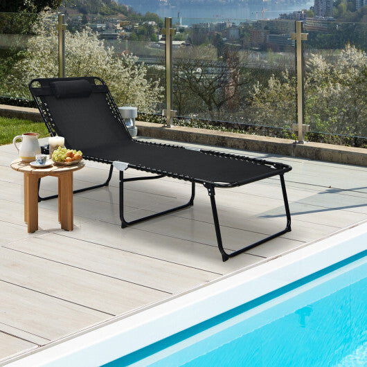 4 Position Folding Lounge Chaise with Adjustable Backrest and Footrest-Black - Color: Black W2B