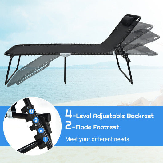 4 Position Folding Lounge Chaise with Adjustable Backrest and Footrest-Black - Color: Black W2B