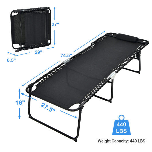 4 Position Folding Lounge Chaise with Adjustable Backrest and Footrest-Black - Color: Black W2B