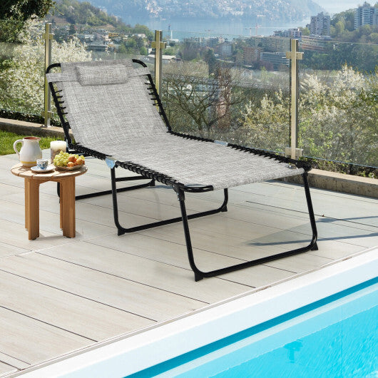4 Position Folding Lounge Chaise with Adjustable Backrest and Footrest-Gray W2B