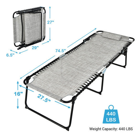 4 Position Folding Lounge Chaise with Adjustable Backrest and Footrest-Gray W2B