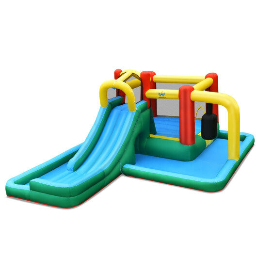 Inflatable Water Slide Climbing Bounce House with Tunnel and 735W Blower