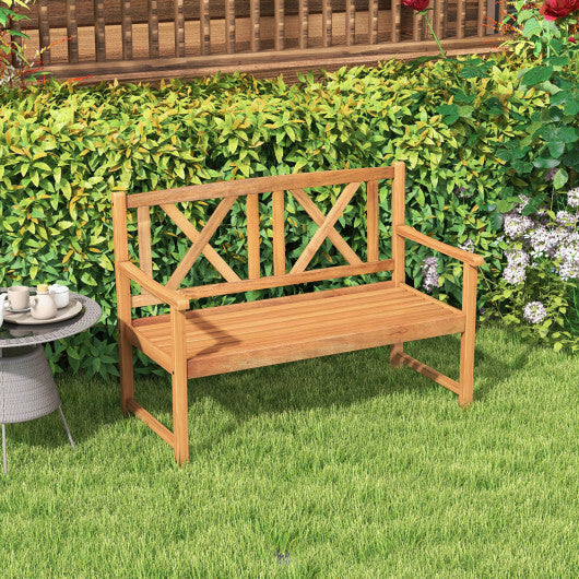2-Person Wood Outdoor Bench with Cozy Armrest and Backrest