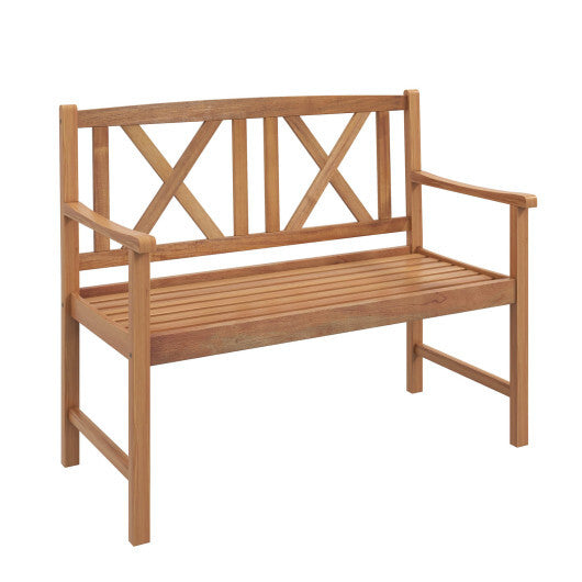 2-Person Wood Outdoor Bench with Cozy Armrest and Backrest