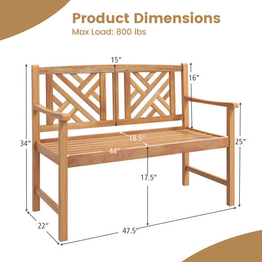 2-Person Wooden Outdoor Bench with Cozy Armrest and Backrest W2B