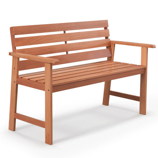 Patio Solid Wood Bench Wood 2-Seat Chair with Breathable Slatted Seat & Inclined Backrest W2B
