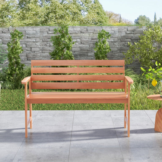 Patio Solid Wood Bench Wood 2-Seat Chair with Breathable Slatted Seat & Inclined Backrest W2B