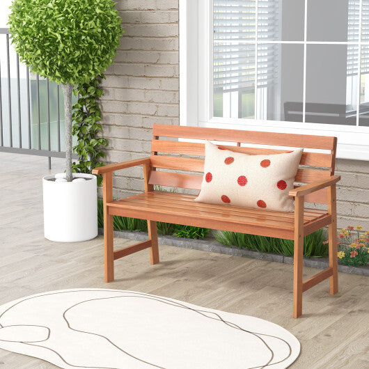 Patio Solid Wood Bench Wood 2-Seat Chair with Breathable Slatted Seat & Inclined Backrest W2B