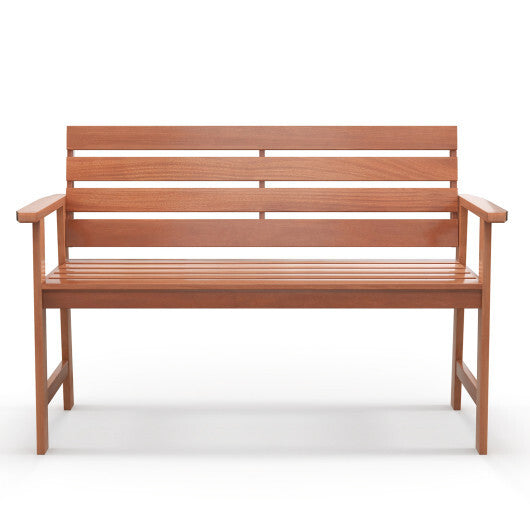 Patio Solid Wood Bench Wood 2-Seat Chair with Breathable Slatted Seat & Inclined Backrest W2B