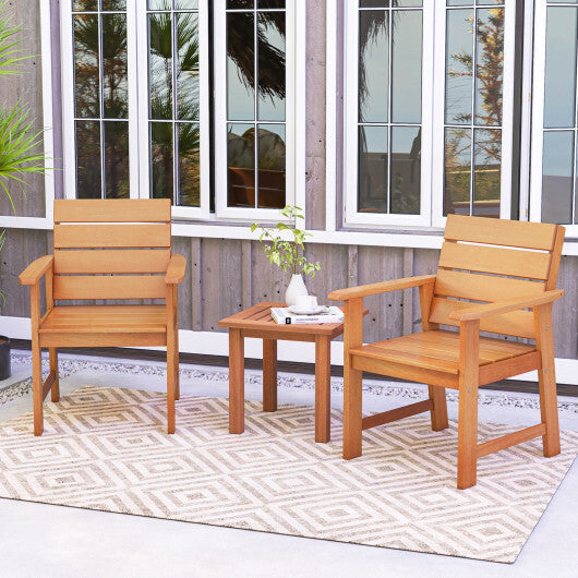 2 Piece Patio Hardwood Chair with Slatted Seat and Inclined Backrest W2B