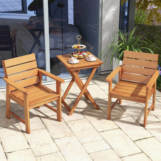 2 Piece Patio Hardwood Chair with Slatted Seat and Inclined Backrest W2B