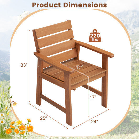 2 Piece Patio Hardwood Chair with Slatted Seat and Inclined Backrest W2B