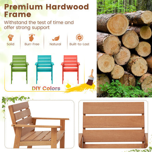 2 Piece Patio Hardwood Chair with Slatted Seat and Inclined Backrest W2B
