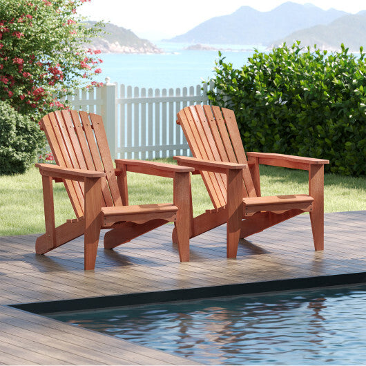 Solid Wood Adirondack Chair with High  Backrest and Wide Armrests