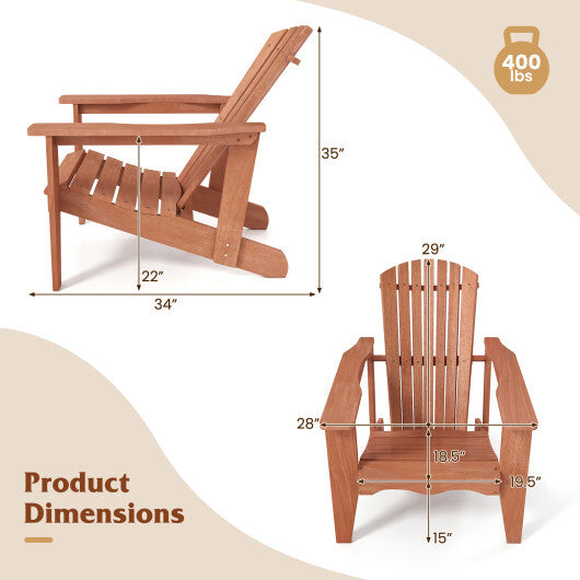 Solid Wood Adirondack Chair with High  Backrest and Wide Armrests