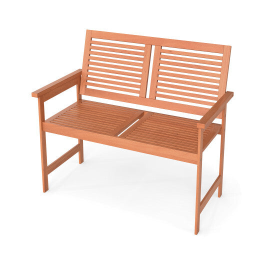 Outdoor Wooden Bench 2-Person Patio Bench with Slatted Backrest and Seat W2B