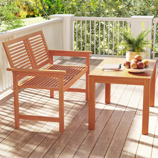 Outdoor Wooden Bench 2-Person Patio Bench with Slatted Backrest and Seat W2B