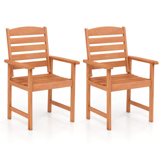 Outdoor Wooden Dining Chairs with Inclined Backrests and Slatted Seats W2B
