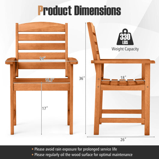 Outdoor Wooden Dining Chairs with Inclined Backrests and Slatted Seats W2B
