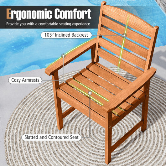 Outdoor Wooden Dining Chairs with Inclined Backrests and Slatted Seats W2B