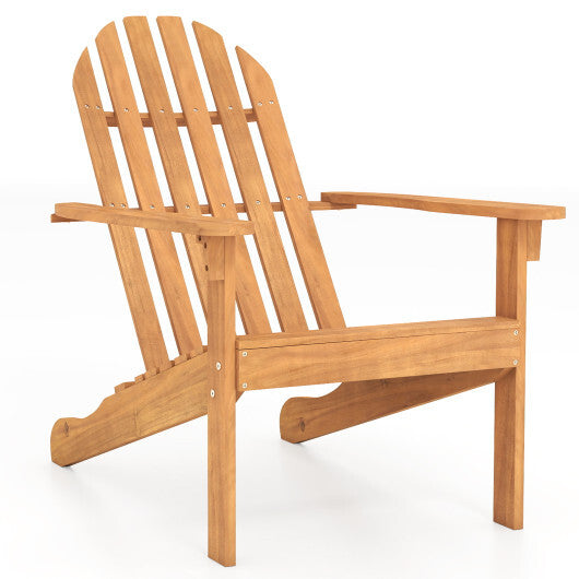 Acacia Wood Patio Adirondack Chair with Inclined Seat and High Backrest for Porch Poolside-Natural