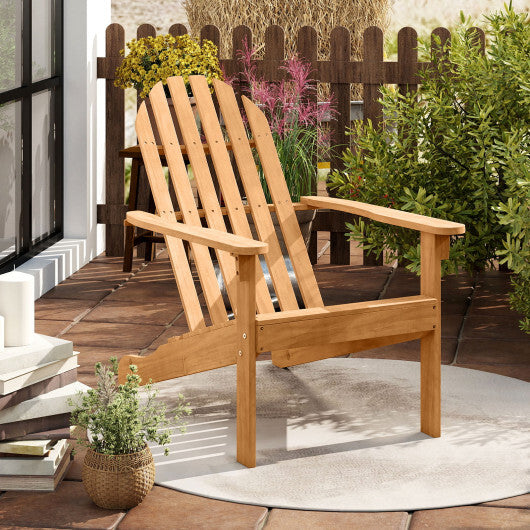 Acacia Wood Patio Adirondack Chair with Inclined Seat and High Backrest for Porch Poolside-Natural