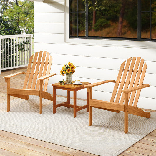 Acacia Wood Patio Adirondack Chair with Inclined Seat and High Backrest for Porch Poolside-Natural