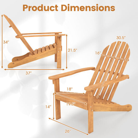 Acacia Wood Patio Adirondack Chair with Inclined Seat and High Backrest for Porch Poolside-Natural