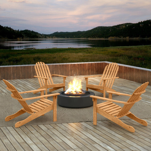 Acacia Wood Patio Adirondack Chair with Inclined Seat and High Backrest for Porch Poolside-Natural