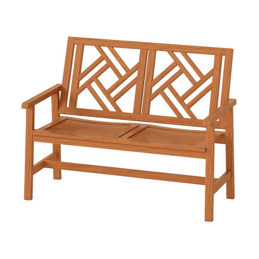 Outdoor Bench Wood 2-Person Patio Loveseat Chair with Geometric Backrest W2B