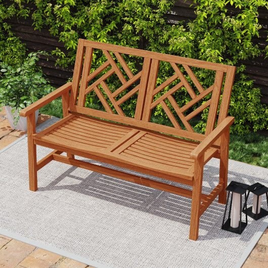 Outdoor Bench Wood 2-Person Patio Loveseat Chair with Geometric Backrest W2B