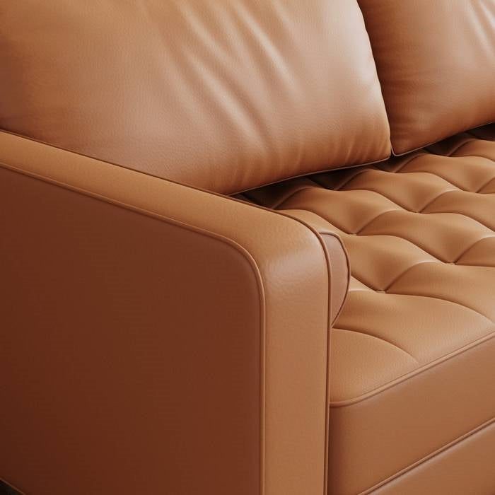 Terracotta Upholstered Faux Leather Sofa w/ Pillows Solid Hardwood Legs FastFurnishings