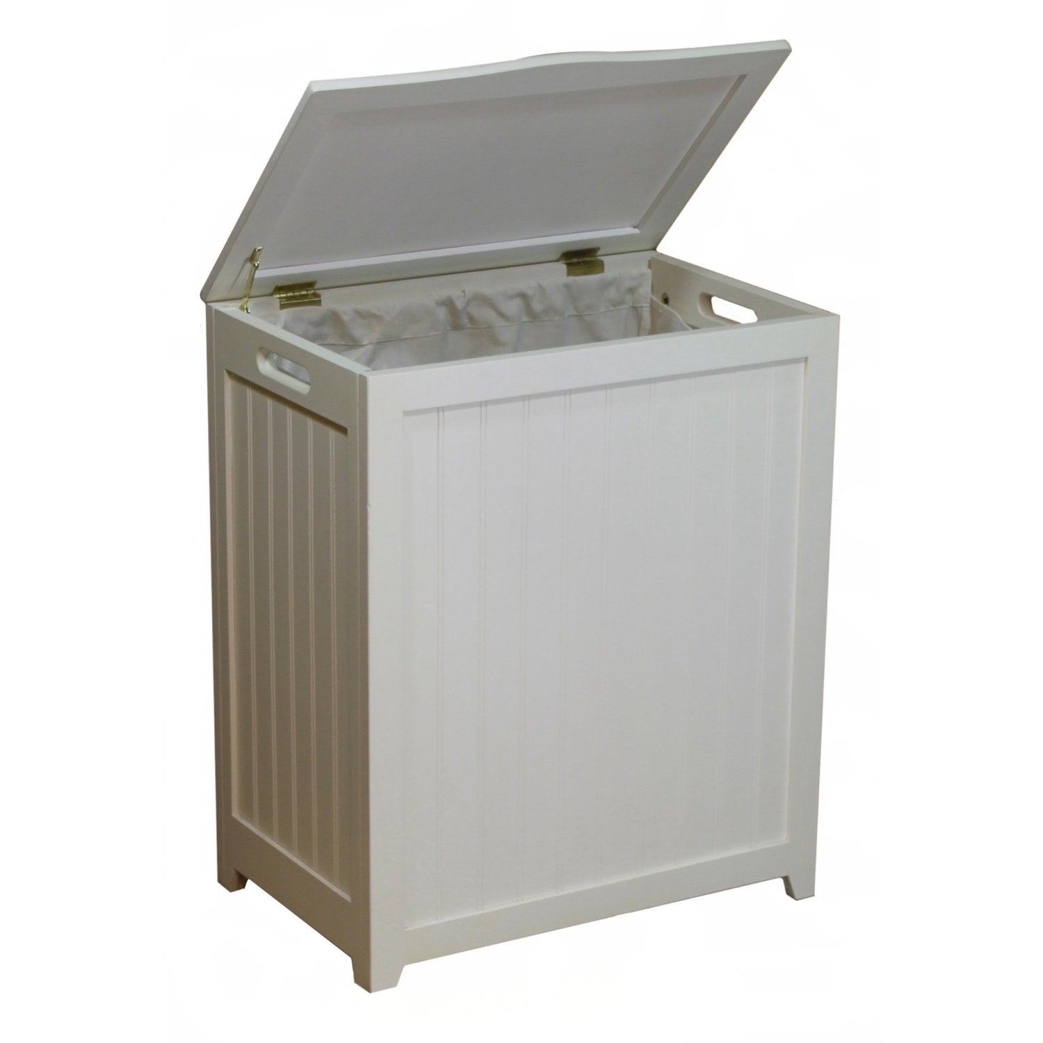 White Solid Wood Rectangular Laundry Hamper FastFurnishings