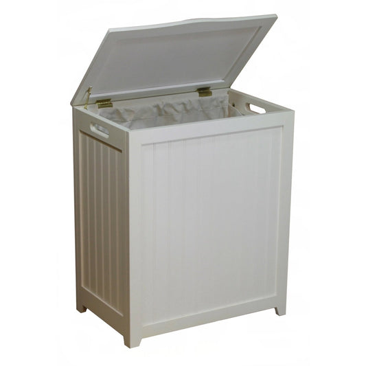 White Solid Wood Rectangular Laundry Hamper FastFurnishings