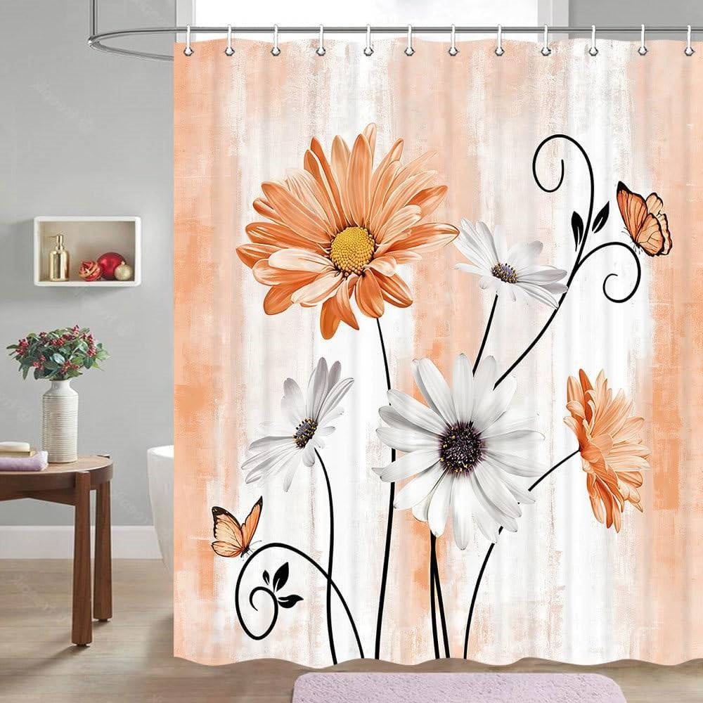 72"W x 78"H Orange Vibrant Floral Butterfly Polyester Shower Curtain FastFurnishings