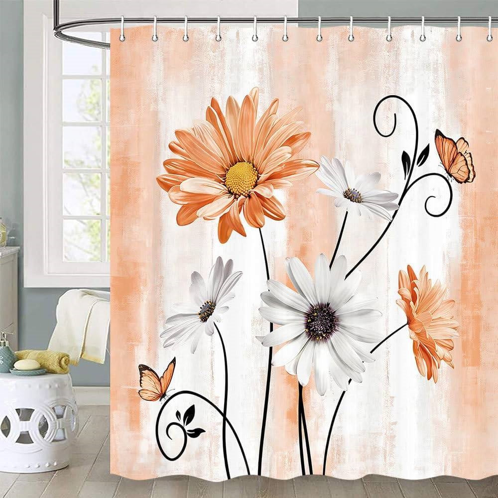 72"W x 78"H Orange Vibrant Floral Butterfly Polyester Shower Curtain FastFurnishings