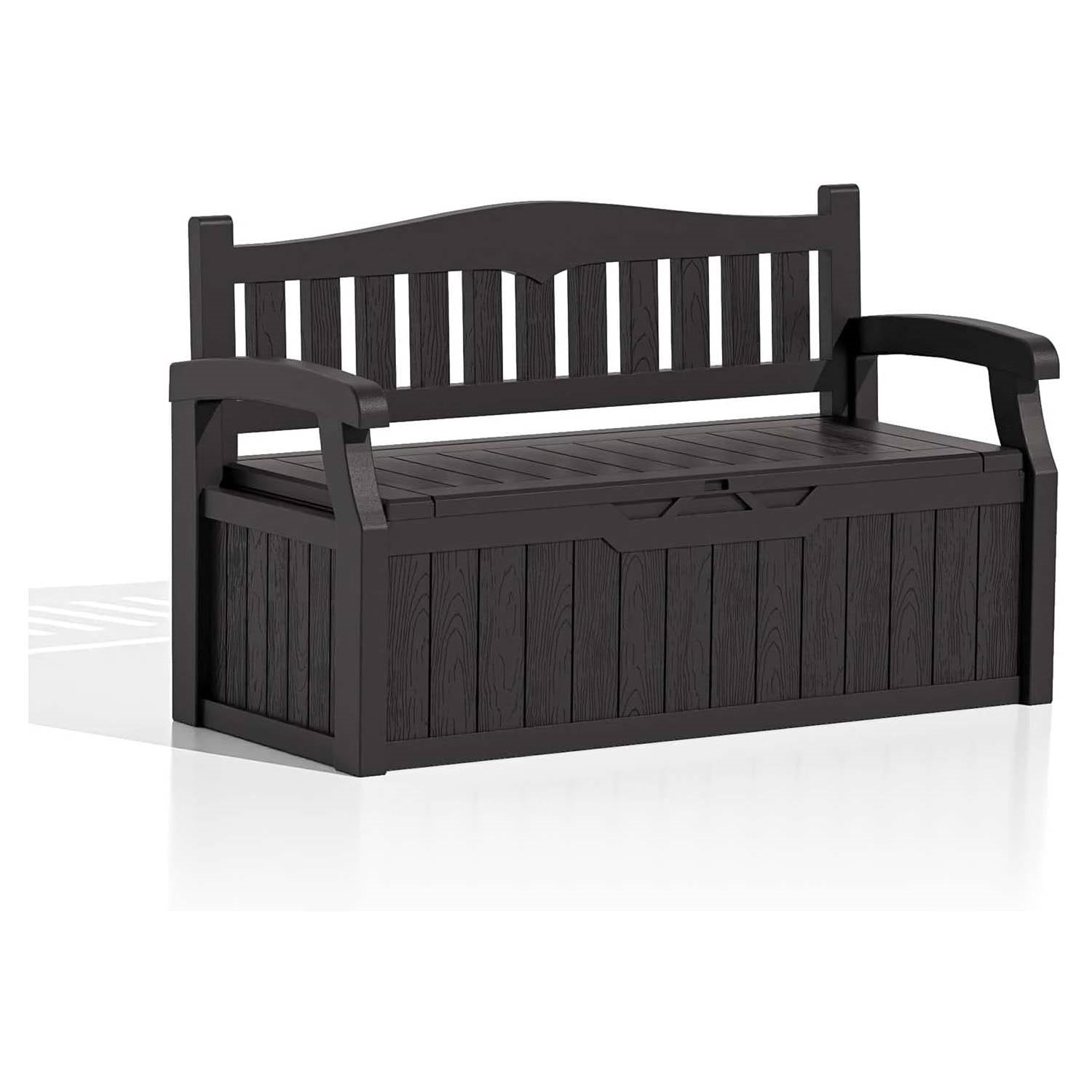 Heavy Duty Black Plastic Outdoor Storage Garden Bench Patio Deck Box FastFurnishings