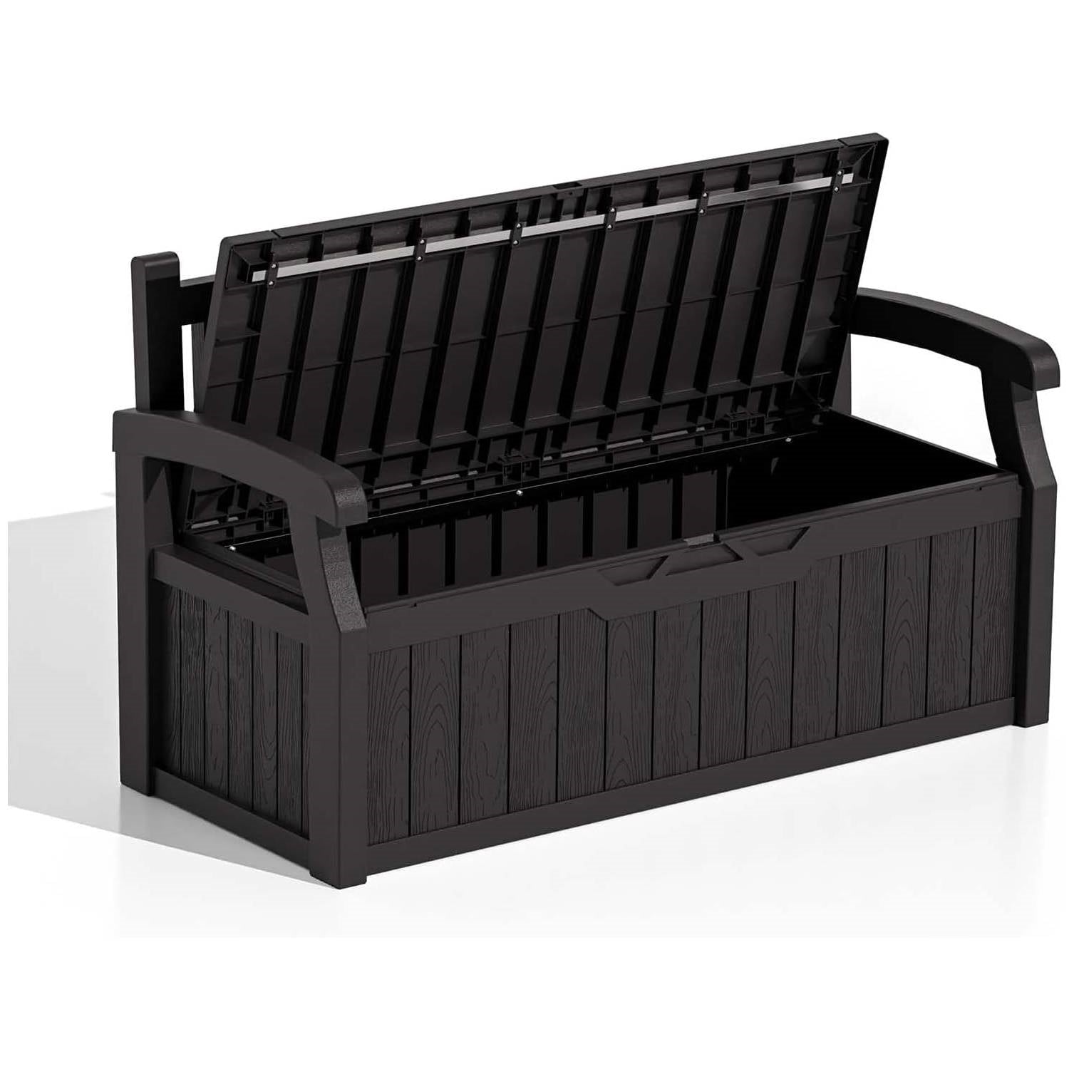 Heavy Duty Black Plastic Outdoor Storage Garden Bench Patio Deck Box FastFurnishings