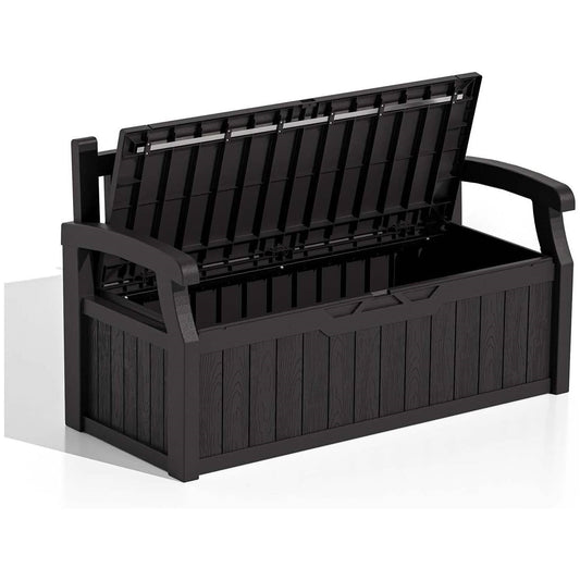 Heavy Duty Black Plastic Outdoor Storage Garden Bench Patio Deck Box FastFurnishings