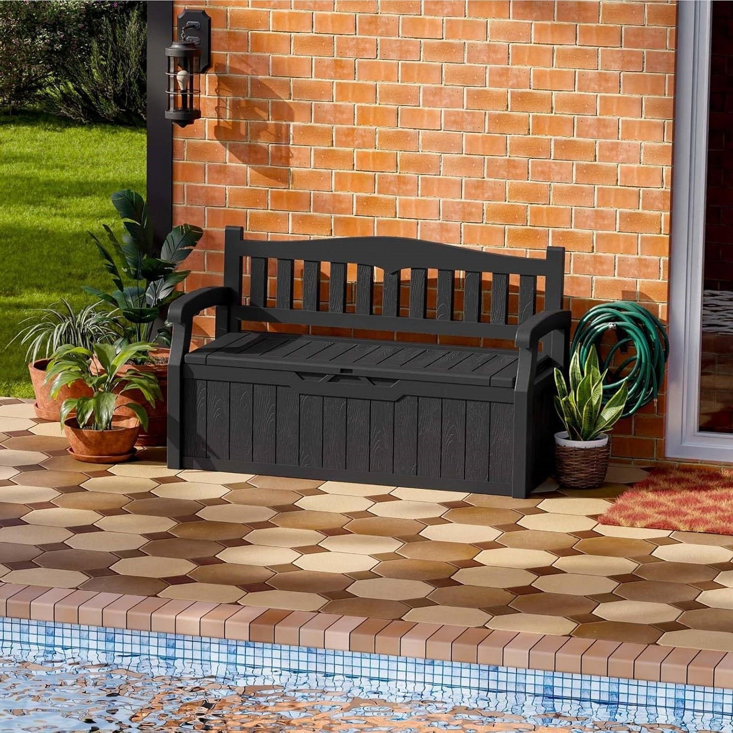Heavy Duty Black Plastic Outdoor Storage Garden Bench Patio Deck Box FastFurnishings