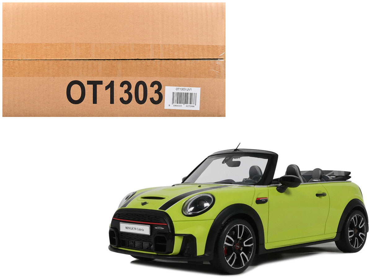 2021 Mini JCW Cabrio Zesty Yellow with Black Stripes 1/18 Model Car by Otto Mobile GT Spirit