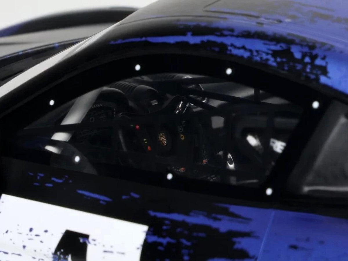 2021 Porsche Cayman 718 GT4 RS Clubsport #4 Black with Blue Graphics Limited Edition to 999 pieces Worldwide 1/18 Model Car by Otto Mobile Otto Mobile