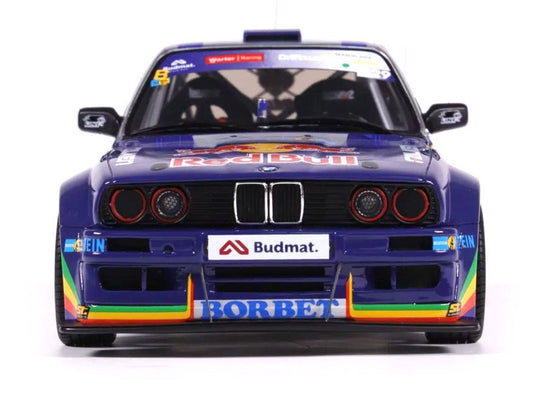 2023 BMW E30 V8 Drift "Red Bull Driftbrothers" Blue and Silver with Graphics Limited Edition to 3000 pieces Worldwide 1/18 Model Car by Otto Mobile Otto Mobile