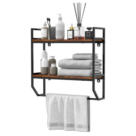 Wall Mounted Over Toilet 2-Shelf Bathroom Shelving Unit with Towel Bar FastFurnishings