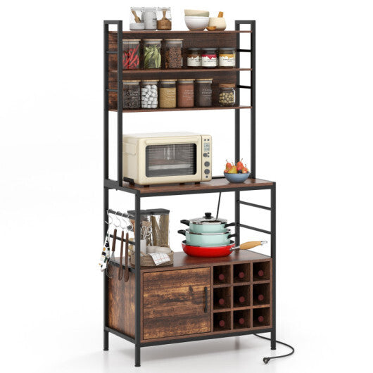 Coffee Bar Cabinet with Built-in Power Outlet and S-Shaped Hooks