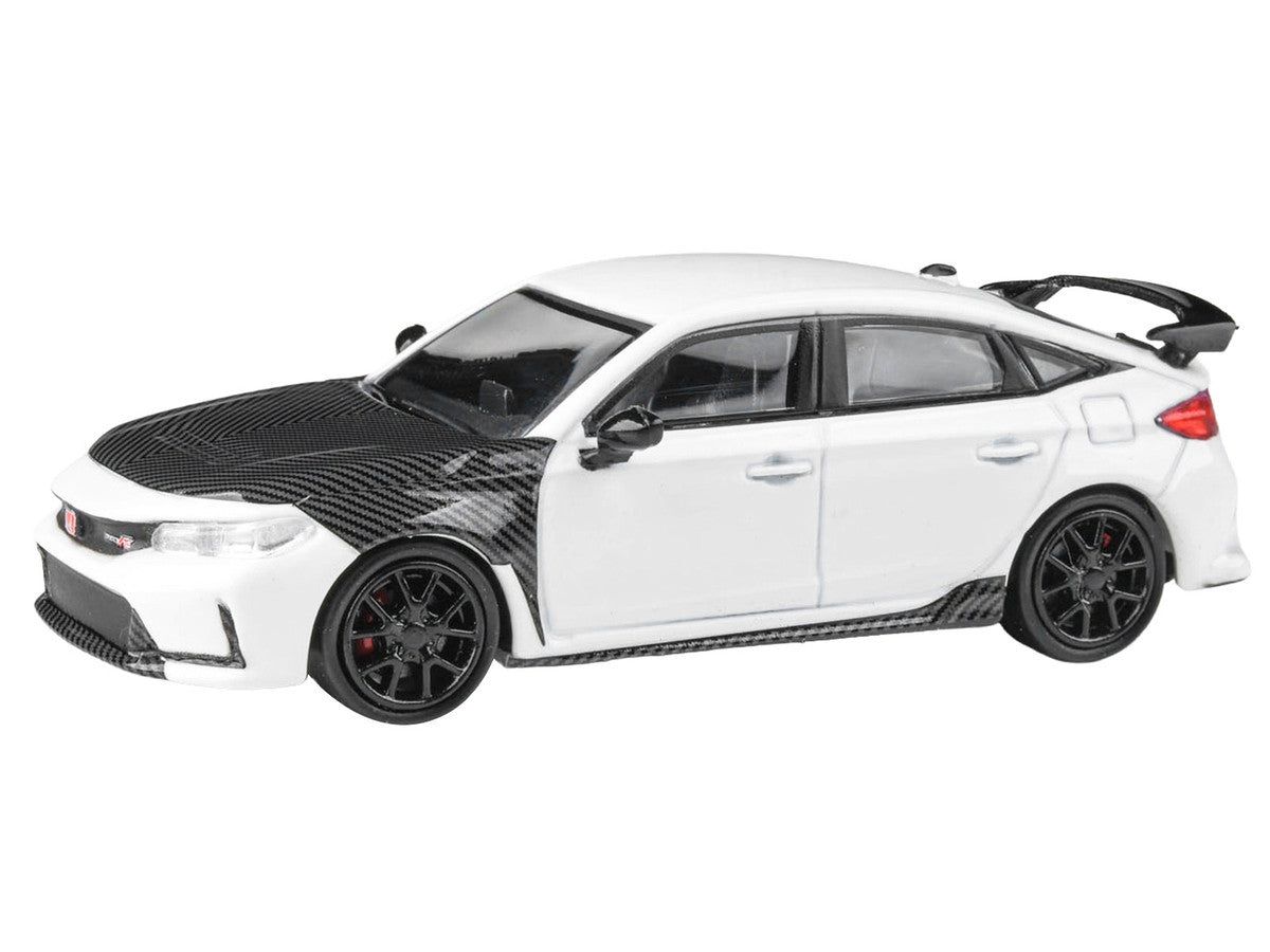 2025 Honda Civic Type R FL5 White with Carbon Hood and Accents 1/64 Diecast Model Car by Paragon Models Paragon
