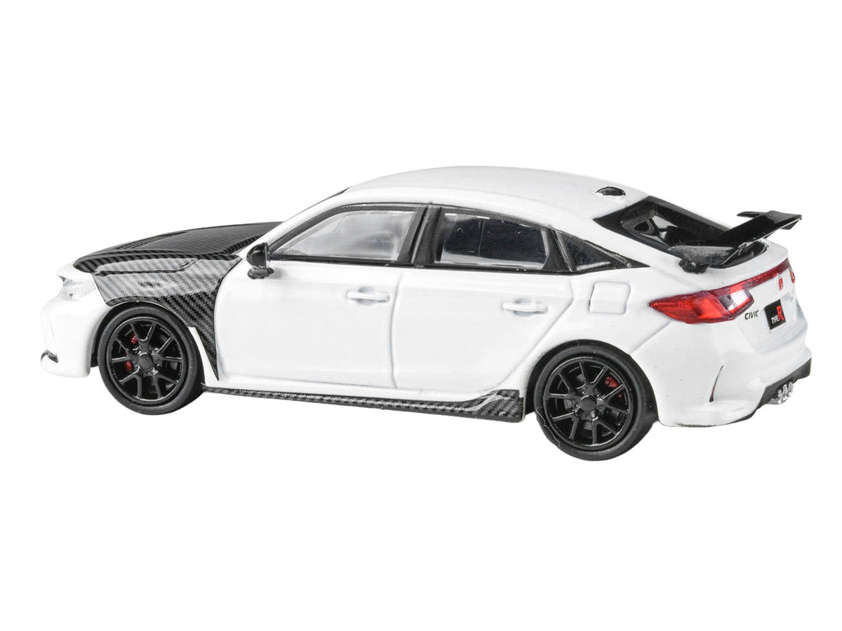 2025 Honda Civic Type R FL5 White with Carbon Hood and Accents 1/64 Diecast Model Car by Paragon Models Paragon