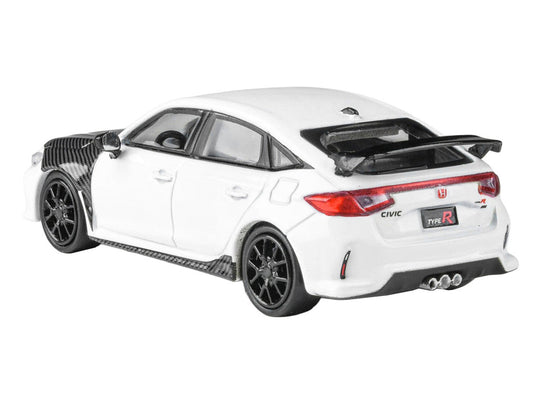 2025 Honda Civic Type R FL5 White with Carbon Hood and Accents 1/64 Diecast Model Car by Paragon Models Paragon