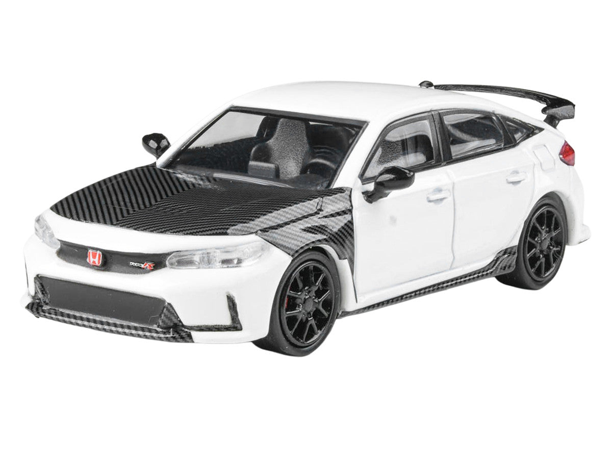 2025 Honda Civic Type R FL5 White with Carbon Hood and Accents 1/64 Diecast Model Car by Paragon Models Paragon