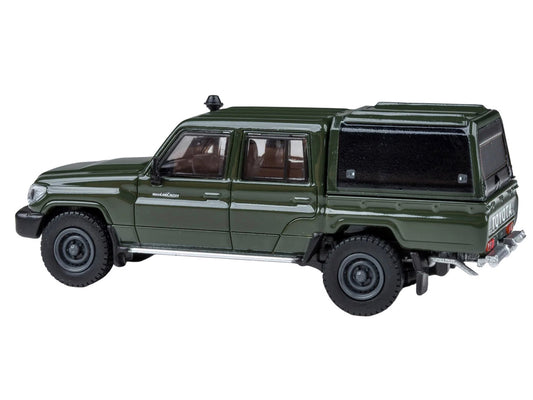 2014 Toyota Land Cruiser LC 79 with Camper Shell Military Green 1/64 Diecast Model Car by Paragon Models-0